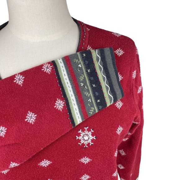 Vintage Woolrich Snowflake Knit Detail Contrast Cuff Ugly Christmas Sweater-M - Picture 3 of 14